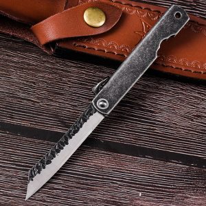 Navaja HIGONOKAMI, Miyamoto, Amartillado Tsuchime forjada y Gris, 9 cm 76146