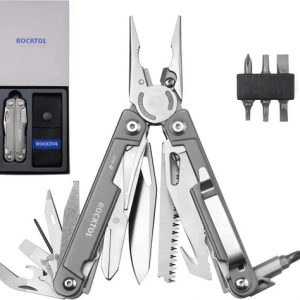 Multiuso, ROCKTOL GEN-R , 27 en 1 acero inoxidable, mango gris chapado en tianio con funda